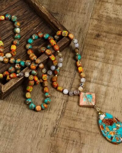 Bohemian Imperial Stone Crystal Necklace with Waterdrop Pendant