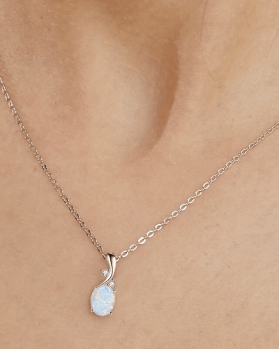 Oval Synthetic Opal Pendant Necklace Alloy Chain for Her