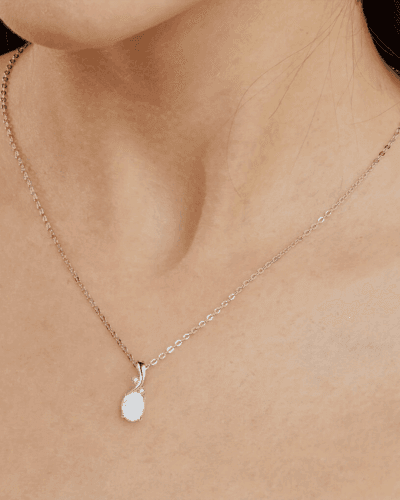 Oval Synthetic Opal Pendant Necklace Alloy Chain for Her