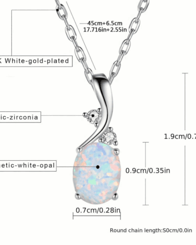 Oval Synthetic Opal Pendant Necklace Alloy Chain for Her 5