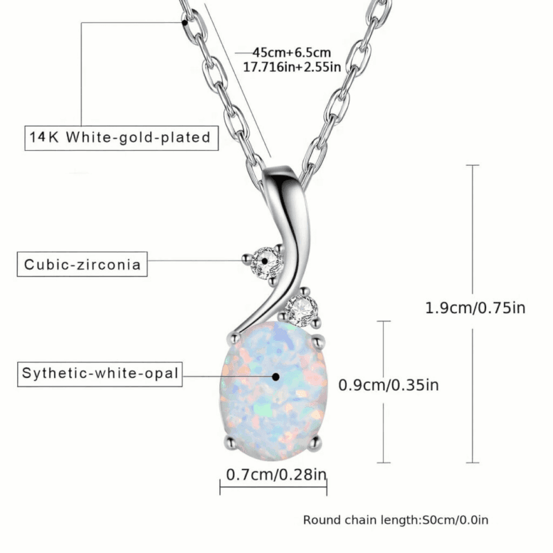 Oval Synthetic Opal Pendant Necklace Alloy Chain for Her 5