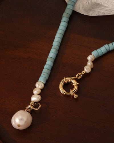 Pearl Necklace for Women with Turquoise Stone