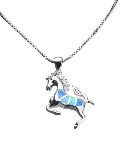 Personalized 925 Sterling Silver Horse Necklace with Opal