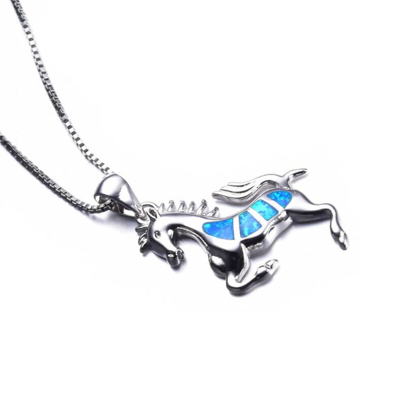 Personalized 925 Sterling Silver Horse Necklace with Opal 4