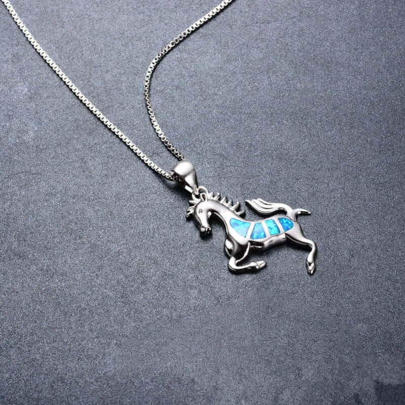 Personalized 925 Sterling Silver Horse Necklace with Opal 5