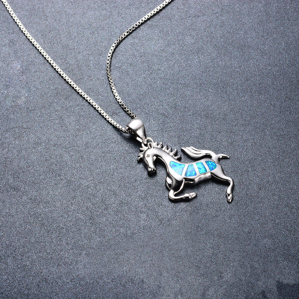 Personalized 925 Sterling Silver Horse Necklace with Opal - Imagen 6