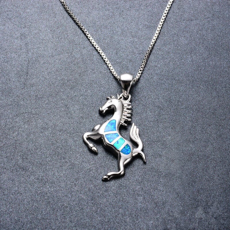 Personalized 925 Sterling Silver Horse Necklace with Opal 6
