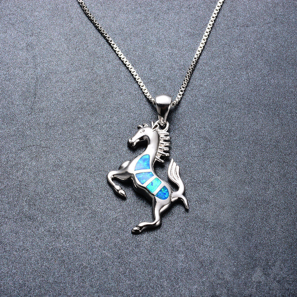 Personalized 925 Sterling Silver Horse Necklace with Opal - Imagen 7