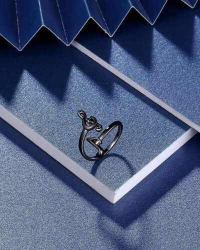 Personalized Music Note Ring Sterling Silver 925 BLACK