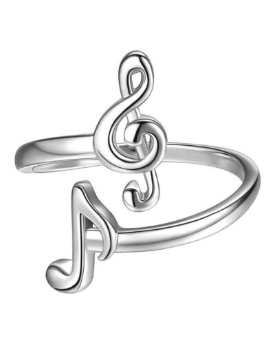 Personalized Music Note Ring Sterling Silver 925 WHITE GOLD