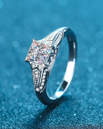 Princess Cut Moissanite Ring with 925 Sterling Silver