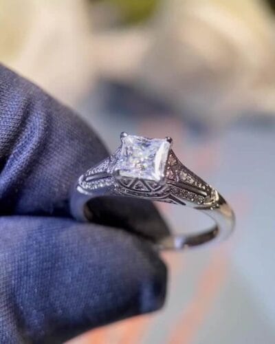 Princess Cut Moissanite Ring with 925 Sterling Silver 2