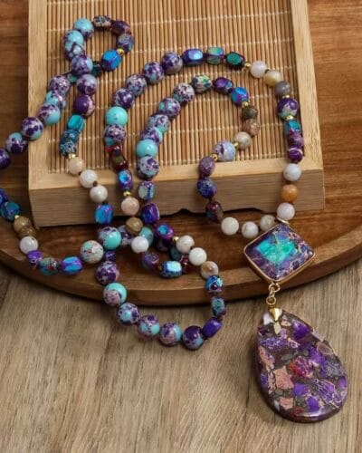 Bohemian Imperial Stone Crystal Necklace with Waterdrop Pendant