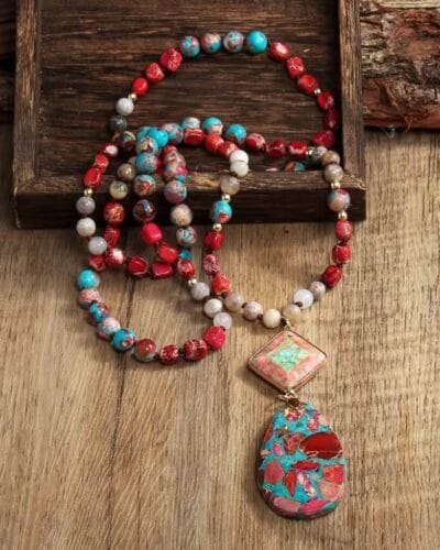 Bohemian Imperial Stone Crystal Necklace with Waterdrop Pendant