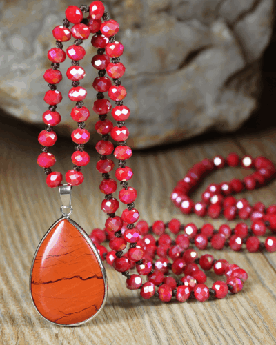Faceted Beads Vintage Long Teardrop Pendant Necklace
