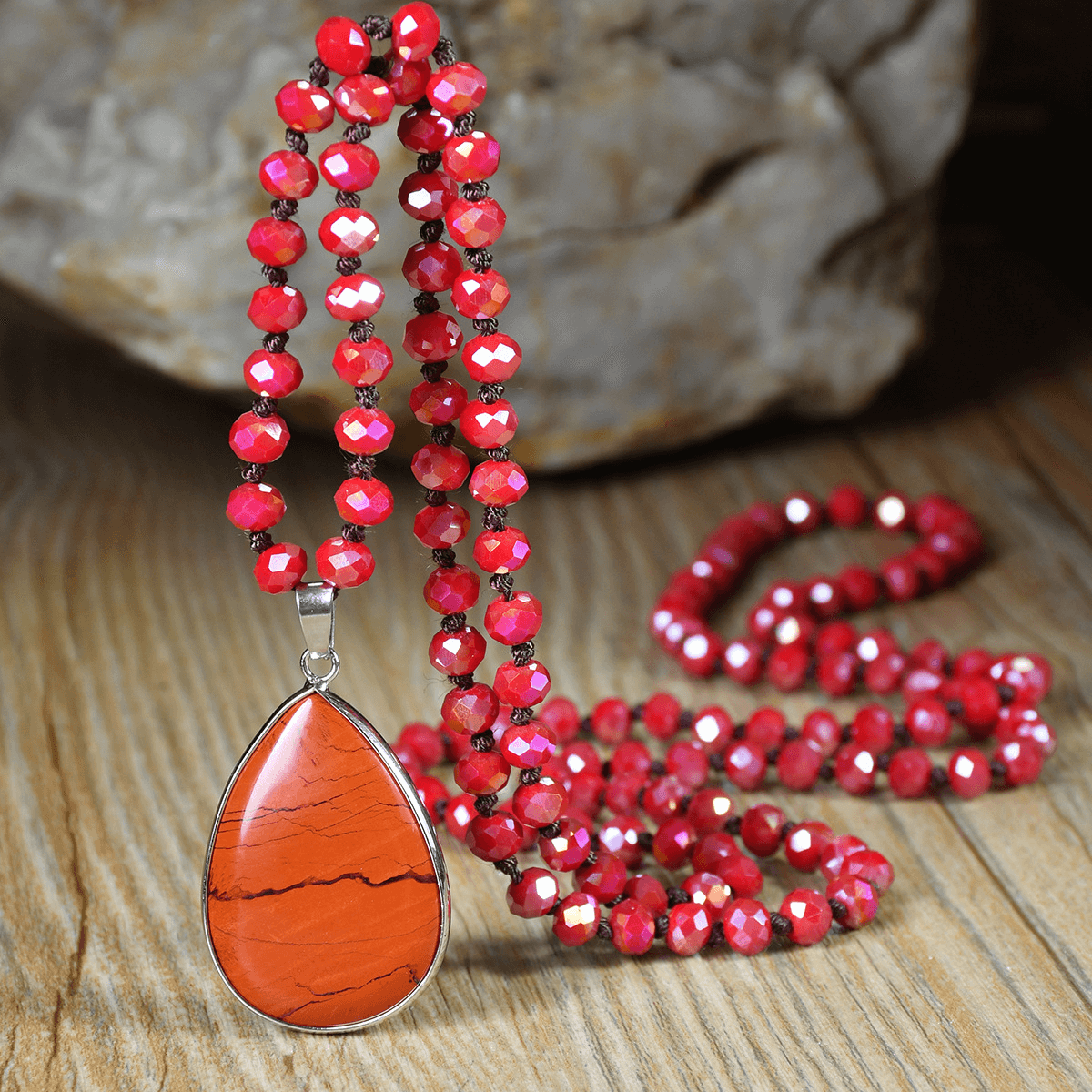 Faceted Beads Vintage Long Teardrop Pendant Necklace