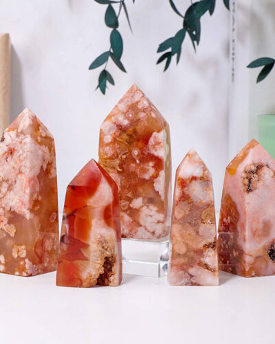 Red Cherry Blossom Agate 4 Faceted Crystal Tower