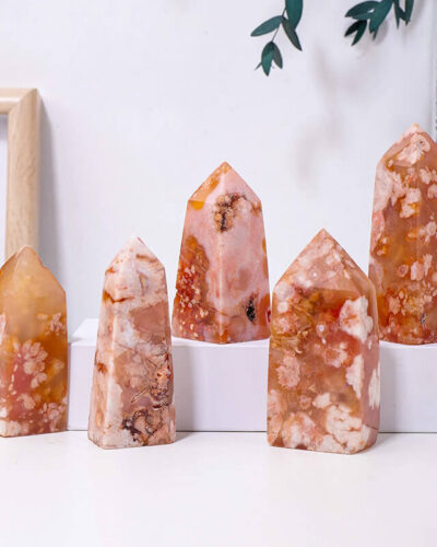 Red Cherry Blossom Agate 4 Faceted Crystal Tower
