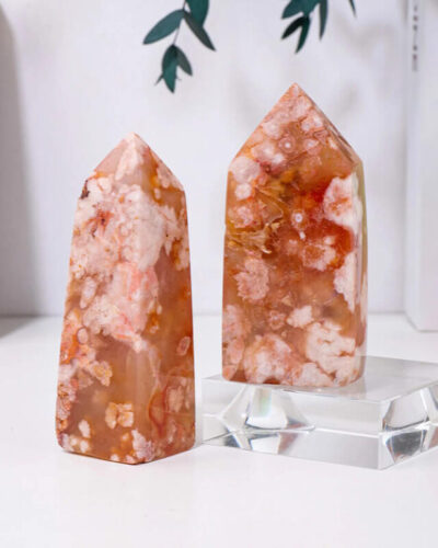 Red Cherry Blossom Agate 4 Faceted Crystal Tower