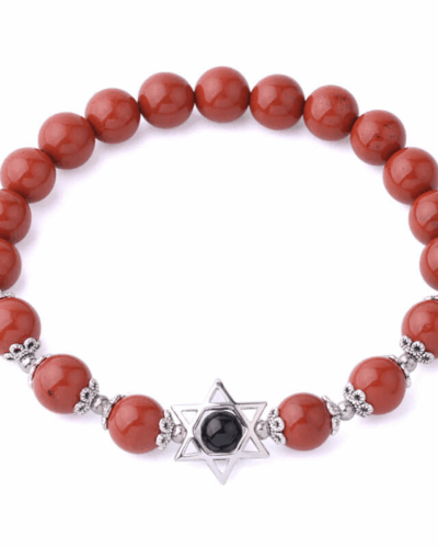 8MM Amethyst Red Jasper Crystal Bracelet with Hexagram Charm
