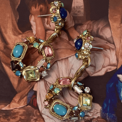 Retro Gold Plated Drop Earring with Rainbow Gems show