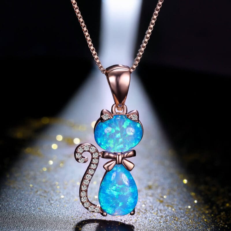 Rococo Style Cat Opal Necklace White Gold Plated 1