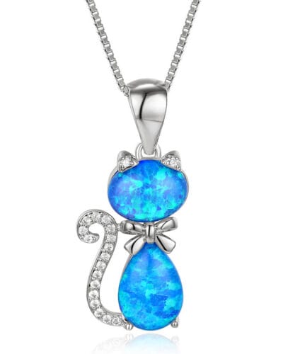 Rococo Style Cat Opal Necklace White Gold Plated STYLE 1
