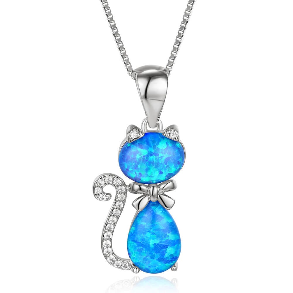Rococo Style Cat Opal Necklace White Gold Plated STYLE 1