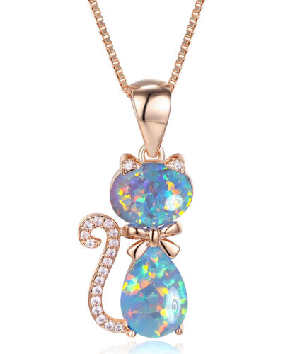 Rococo Style Cat Opal Necklace White Gold Plated SHOW