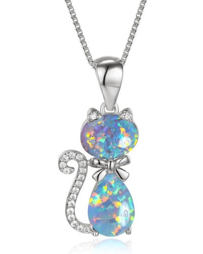Rococo Style Cat Opal Necklace White Gold Plated STYLE 2