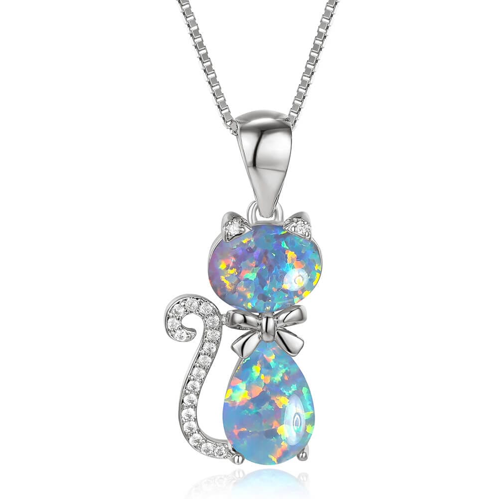 Rococo Style Cat Opal Necklace White Gold Plated STYLE 2