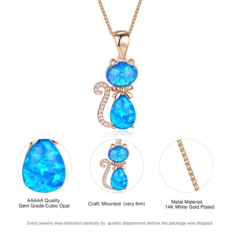 Rococo Style Cat Opal Necklace White Gold Plated 5
