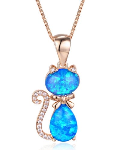 Rococo Style Cat Opal Necklace White Gold Plated STYLE 3
