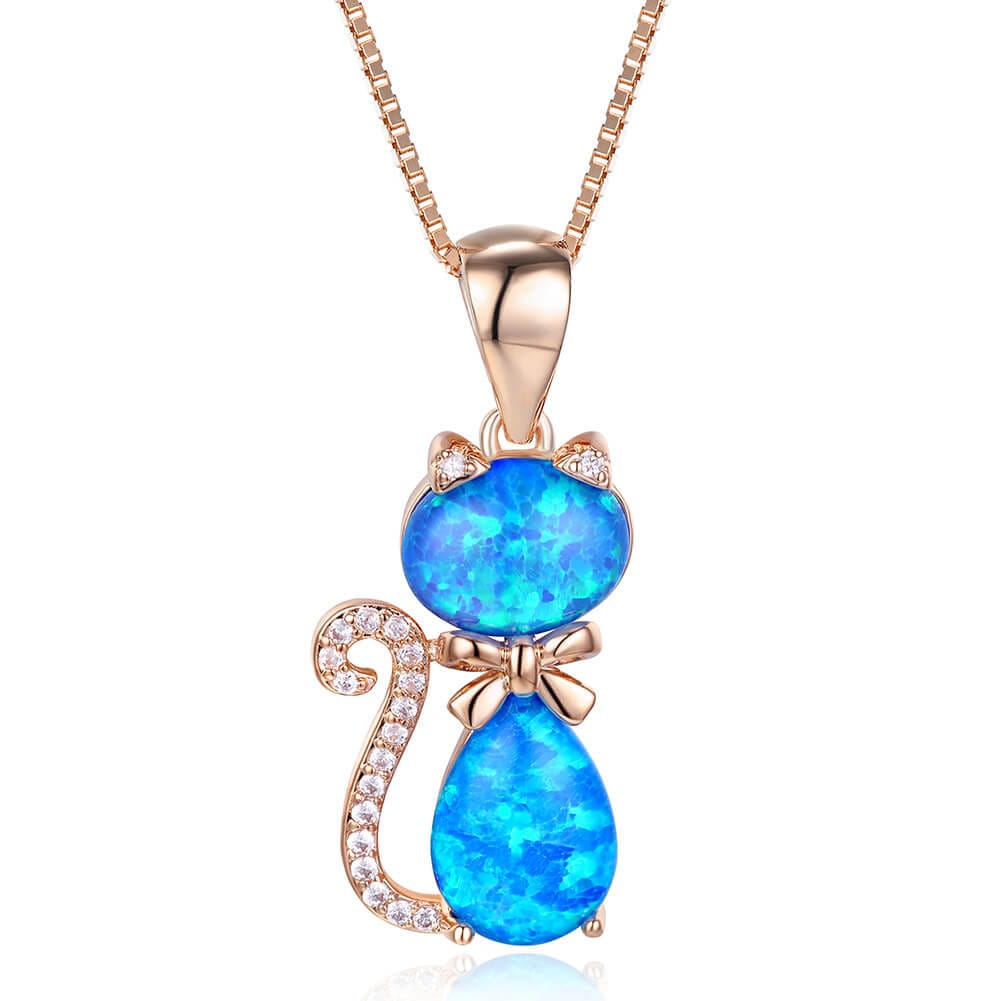 Rococo Style Cat Opal Necklace White Gold Plated STYLE 3