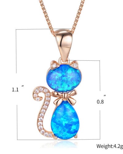 Rococo Style Cat Opal Necklace White Gold Plated 7