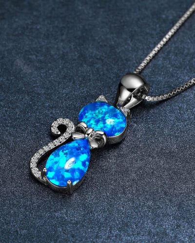 Rococo Style Cat Opal Necklace White Gold Plated 8