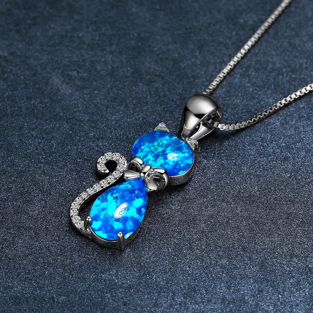 Rococo Style Cat Opal Necklace White Gold Plated - Image 8