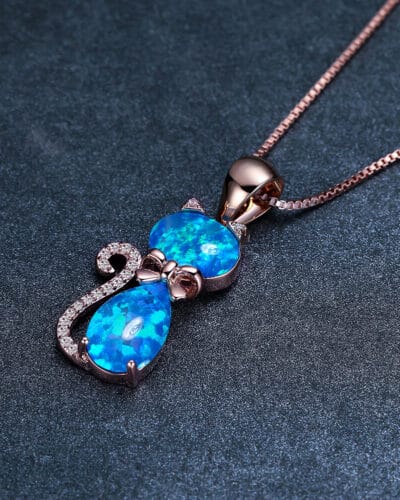 Rococo Style Cat Opal Necklace White Gold Plated 9