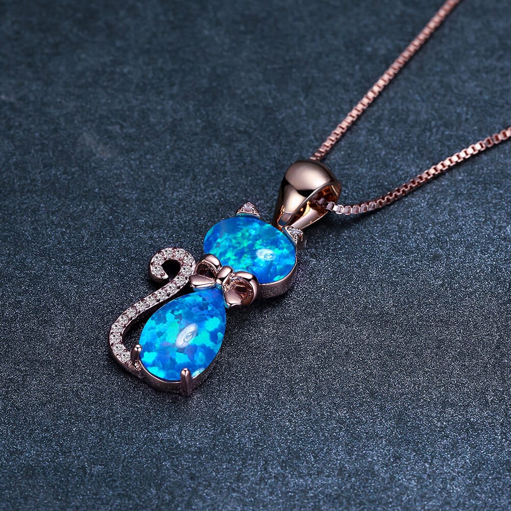 Rococo Style Cat Opal Necklace White Gold Plated - Image 9