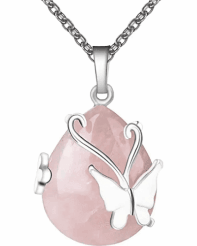 Healing Butterfly Wrapped Crystal Pendant Necklace for Women