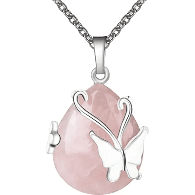 Healing Butterfly Wrapped Crystal Pendant Necklace for Women