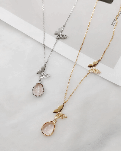 Rose Quartz Butterfly Pendant S925 Sterling Silver Necklace