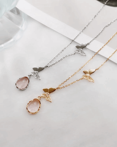 Rose Quartz Butterfly Pendant S925 Sterling Silver Necklace