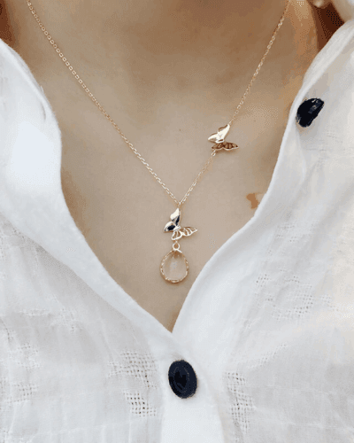 Rose Quartz Butterfly Pendant S925 Sterling Silver Necklace
