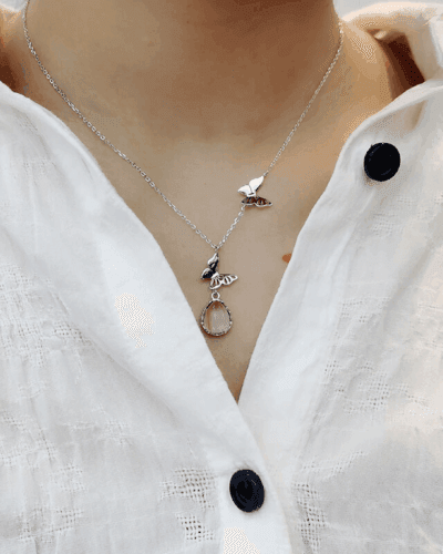 Rose Quartz Butterfly Pendant S925 Sterling Silver Necklace
