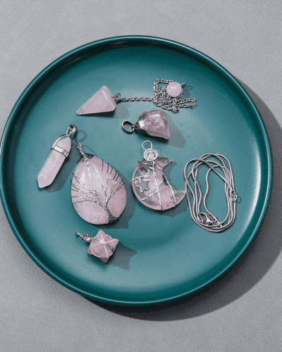 Rose Quartz Clear Quartz Necklace Crystal Jewelry Sets