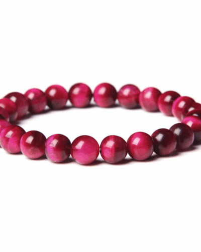 Natural Rose Red Tiger Eye Round Bead Bracelet