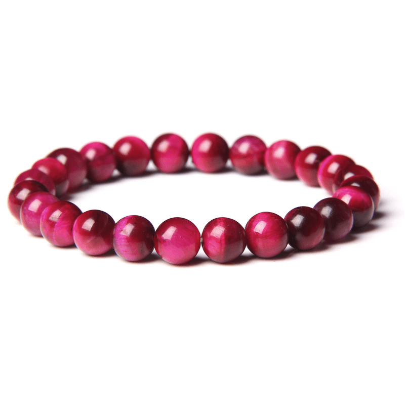 Natural Rose Red Tiger Eye Round Bead Bracelet