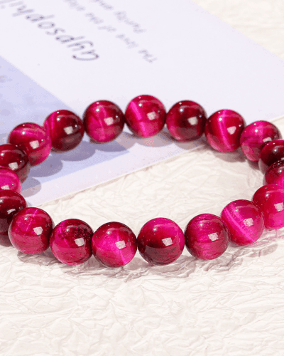 Natural Rose Red Tiger Eye Round Bead Bracelet