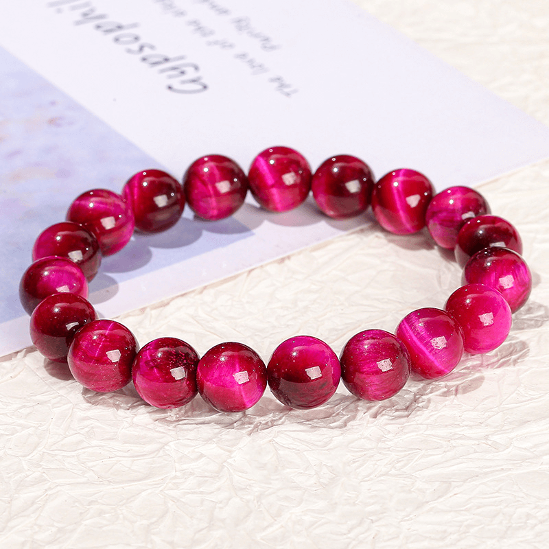 Natural Rose Red Tiger Eye Round Bead Bracelet